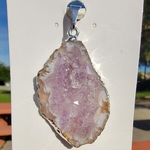 NEW 1.56" x 0.96" SILVER PLATED COPPER AGATE AMETHYST PENDANT